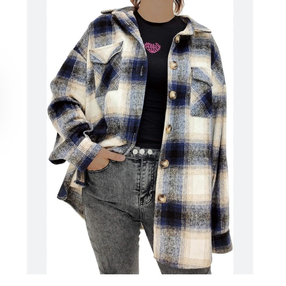 Timing Plaid Shacket Long Sleeve Button Down Top - Picture 1 of 8